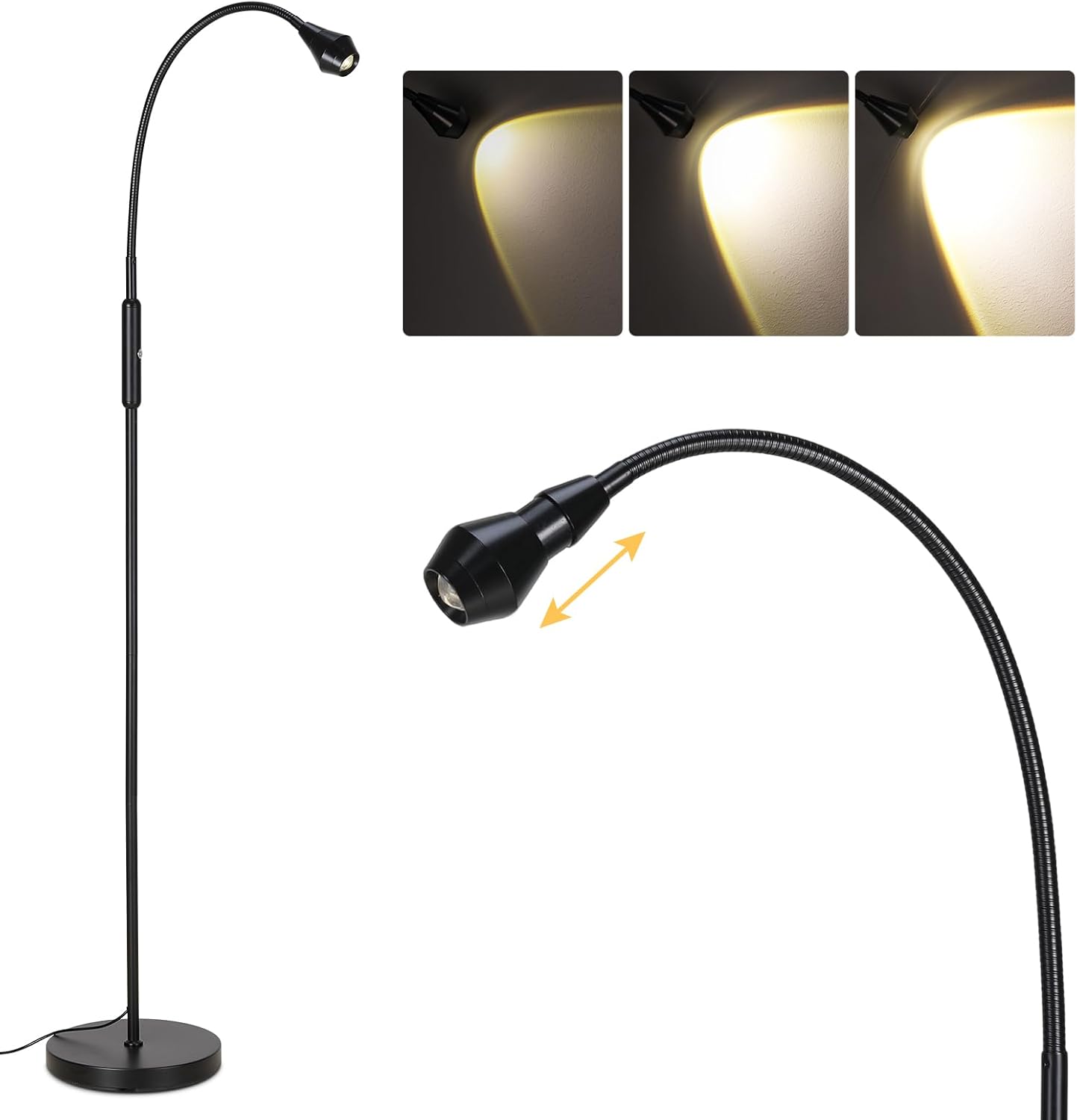 SUNMORY Adjustable LED Beam Floor Lamps for Living Room, Reading Lamp with Flexible Gooseneck, Dimmable Zoomable Spotlight, Work Light, Touch Control, Task Crafting Standing Lamp for Office Bedroom