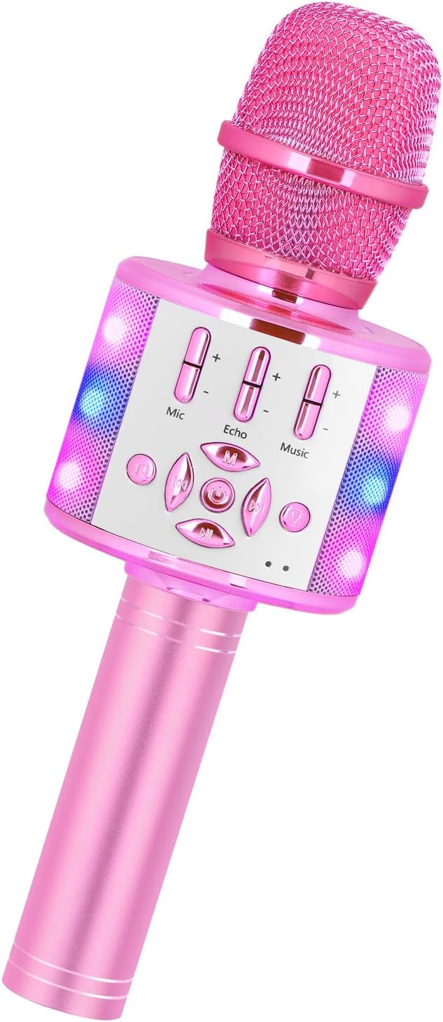 Amazmic Toys for Girls, Kids Karaoke Microphone Toddler Microphone for Kids with Lights, Birthday Gift for Girls, Boys Toy Age 3 4 5 6 7 8+(Light Pink)