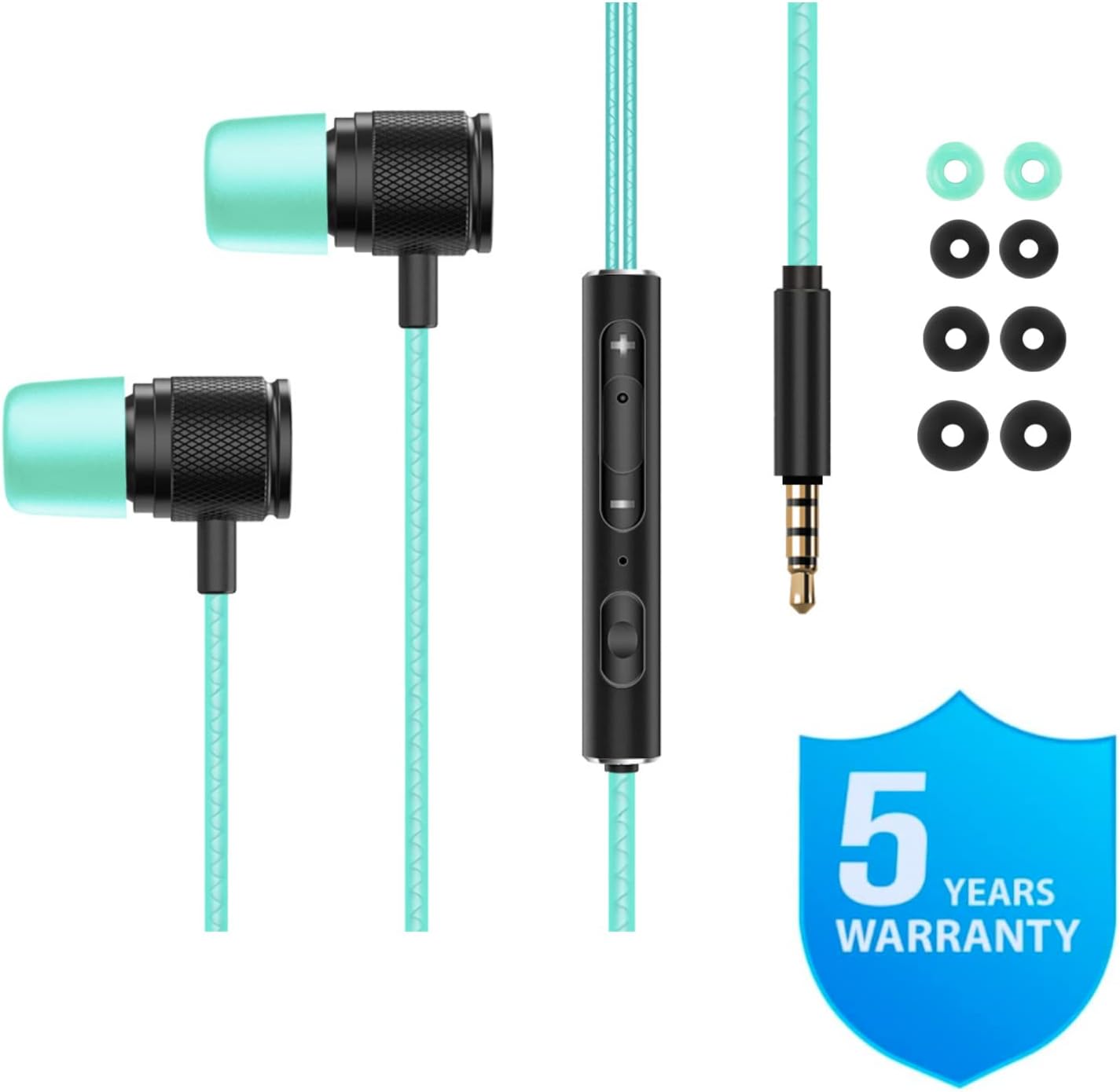 LUDOS Ultra Wired Earbuds in-Ear Headphones, 5 Years Warranty, Earphones with Mic, Noise Isolating Ear Buds, Memory Foam for iPhone, Samsung, School Students, Kids, Women, Small Ears - Turquoise