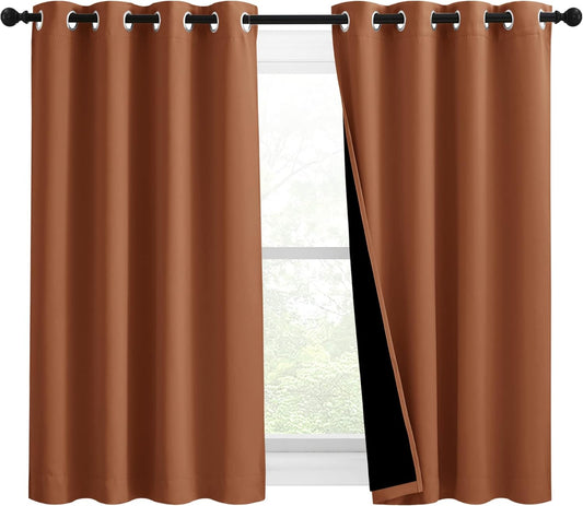 NICETOWN 100% Blackout Curtains 54 inches Long, Double-Deck Completely Blackout Window Treatment Thermal Insulated Lined Drapes for Small Window (Burnt Orange, 1 Pair, 46 inches Width Each Panel)