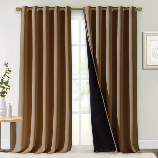 NICETOWN Total Shade Curtains and Draperies, Gold Brown, Package of 2, 62 inches Wide x 95 inches, LongHeavy-Duty Full Light Shading Drapes with Black Liner Backing for Villa/Hall/Dorm Window