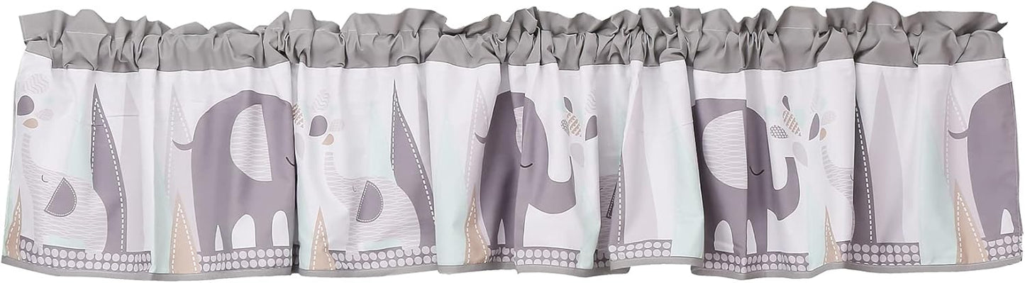 6 PCs Grey White Elephant Nursery Crib Bedding Set Quilt, Fitted Sheet, Skirt, Window Valance, Blanket, Diaper Organizer Baby Boy Elephant Theme Cot Bedding Set