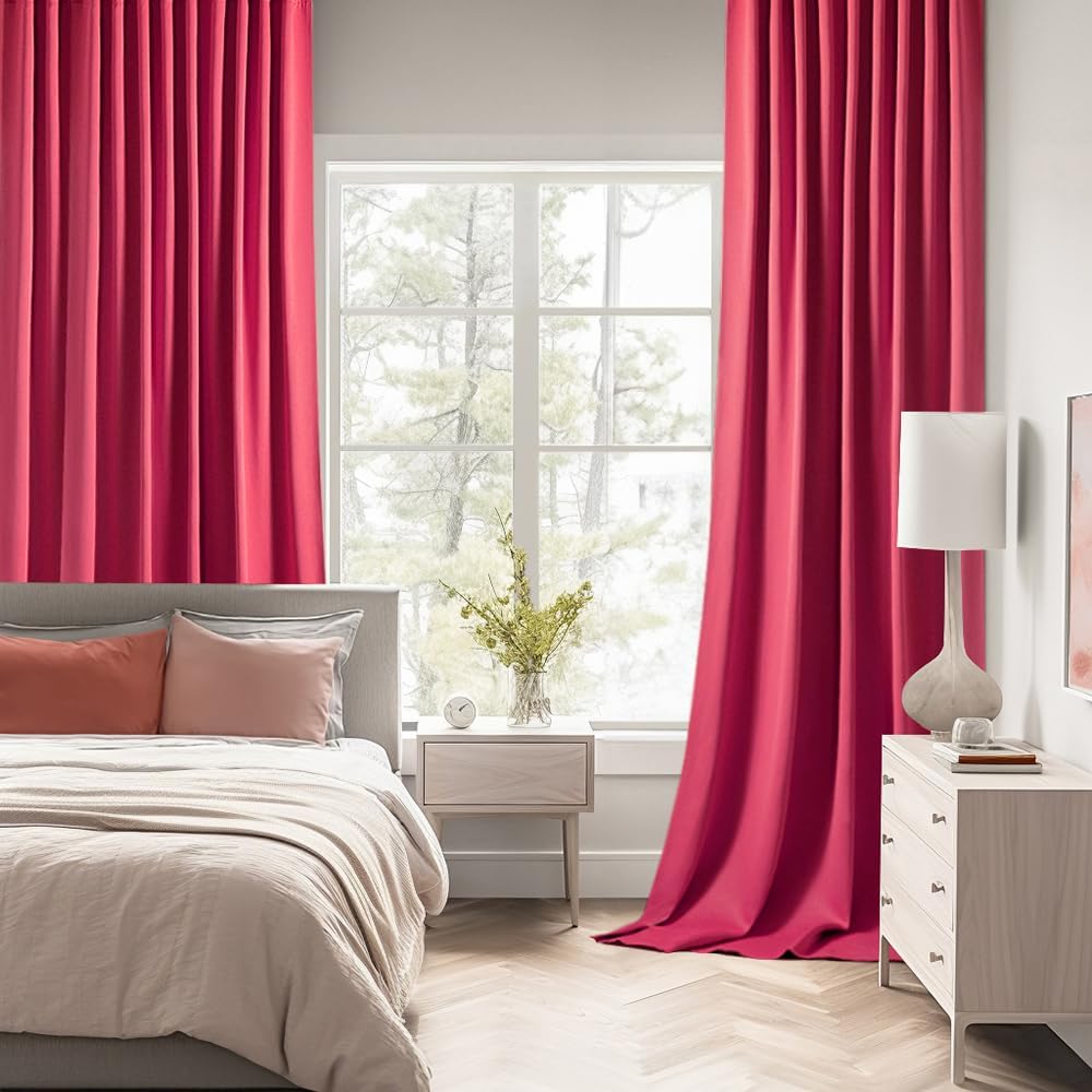 MIULEE Hot Pink Back Tab Blackout Curtains 90 Inches Long 2 Panels Set for Living Room Bedroom Privacy, Rod Pocket/Pinch Pleat Thermal Insulated Room Darkening Pleated Light Blocking Drapes