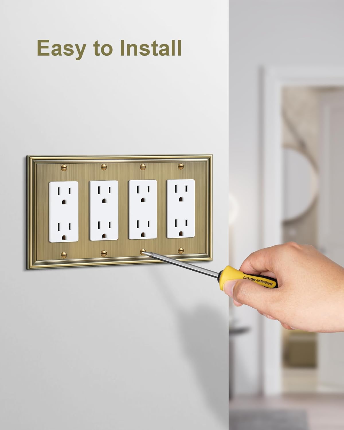 2-Pack Quad Decorator Cover Plate, Zinc Alloy Decorative Antique Brass Switch Plates and Outlet Covers, 4 Gang Wall Plate for Electrical Outlets, Receptacle, GFCI Outlet, Dimmer Switch