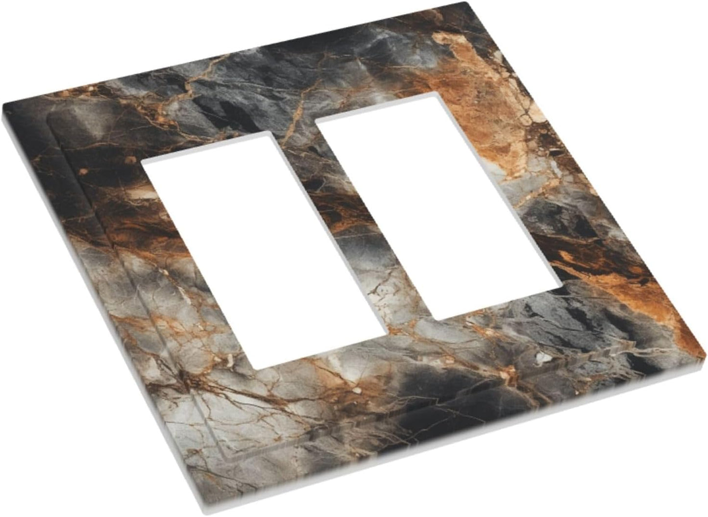 Brown Marble Granite Golden Lines Print Decorative Outlet Covers 2 Gang Double GFCI Rocker Electrical Wall Panels Light Switch Cover Plate for Bathroom Kitchen Decor