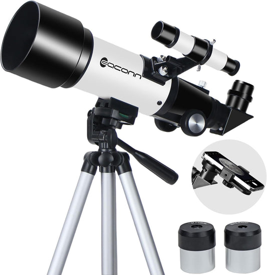 Telescopes, Telescope for Kids and Adults Beginners, 70mm Aperture 400mm Focus Length Refractor Travel Telescope with AZ Mount for Observe The Moon and Landscape (White)