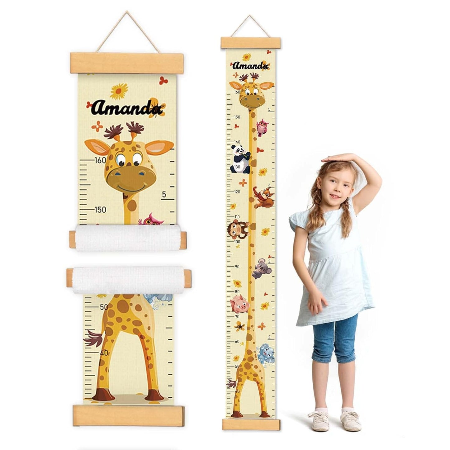 Customize Name Growth Chart Wall, Funny Giraffe Premium Canvas Removable Height Chart for Kids, Height Measurement for Wall, Unisex Kids Room Wall Decor, Measuring Height Charts