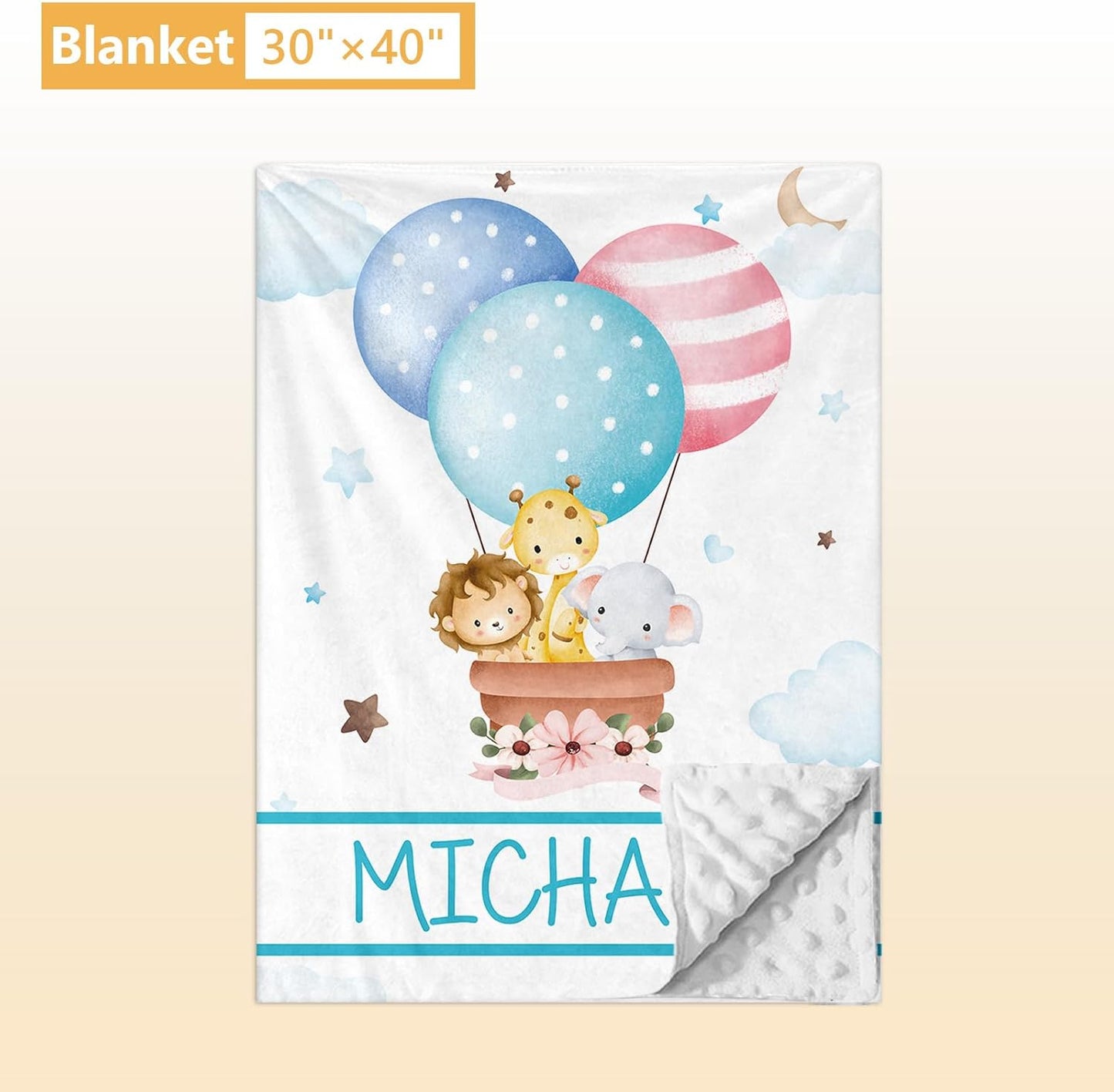 Personalized Baby Bedding Set, 5 Pcs Custom Toddlers Bedding Set with Infant Name, Double Layer Nursery Crib Set for Boys Girls, Customized Gifts for Infants Baby Shower, Hot Air Balloon Animal