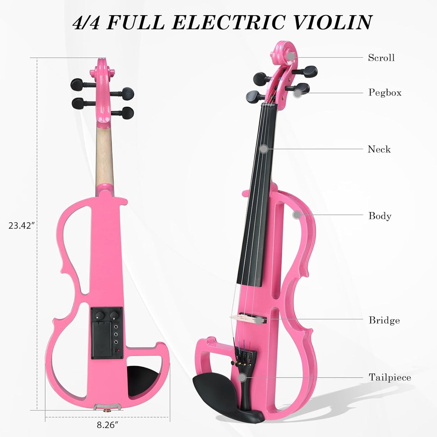 Ktaxon Full Size Electric Violin, 4/4 Acoustic Silent Electric Violin for Beginner Adults Teens with Ebony Fittings, Case, Bow, Headphone, Rosin and Extra String (Pink)