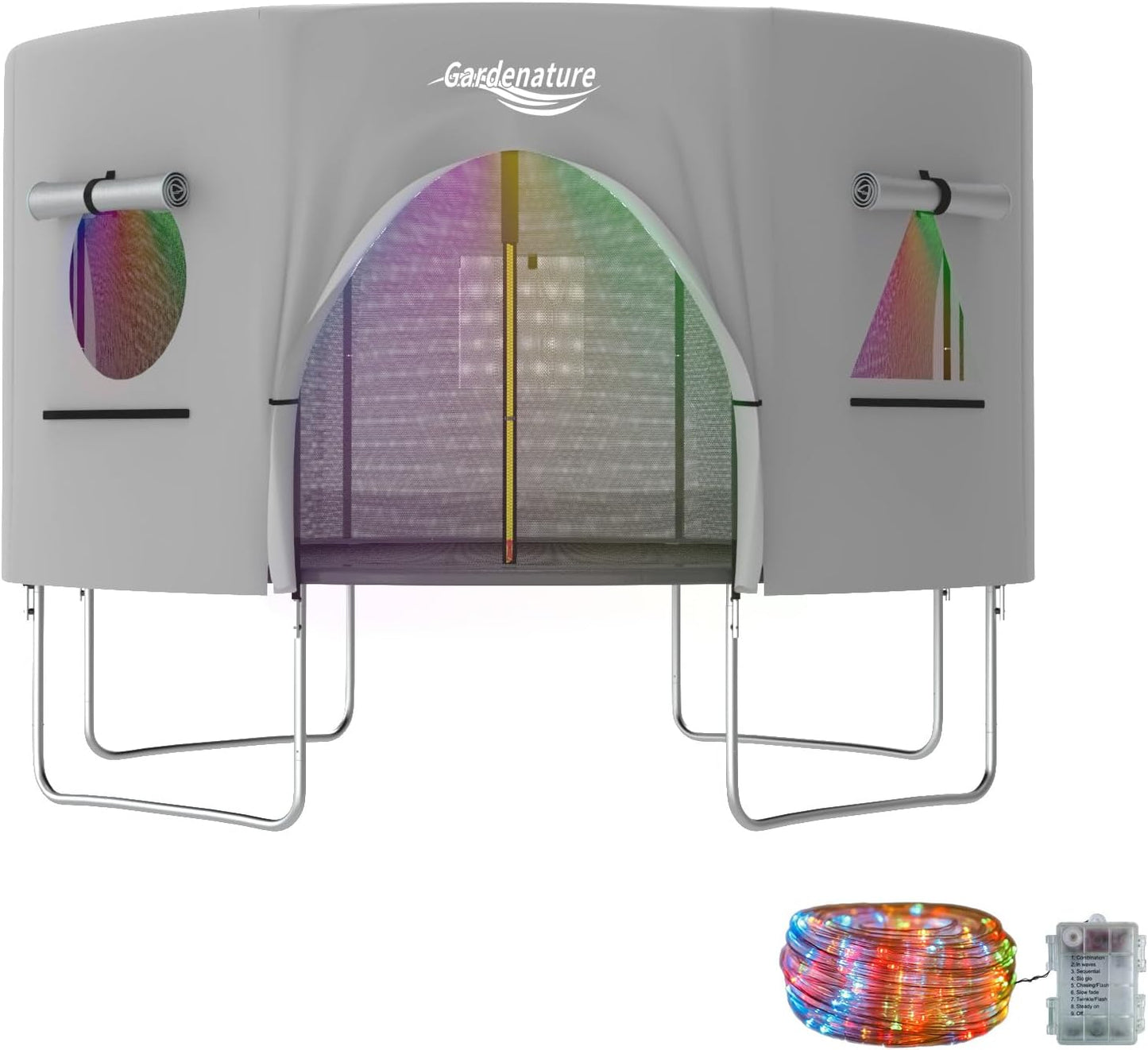 Gardenature 10FT/12FT/14FT Trampoline Tent(Tent Only), Fit Round Trampolines, Shade Cover with LED Light, Outdoor Trampolien Accessories, Anti-Tear, Beige