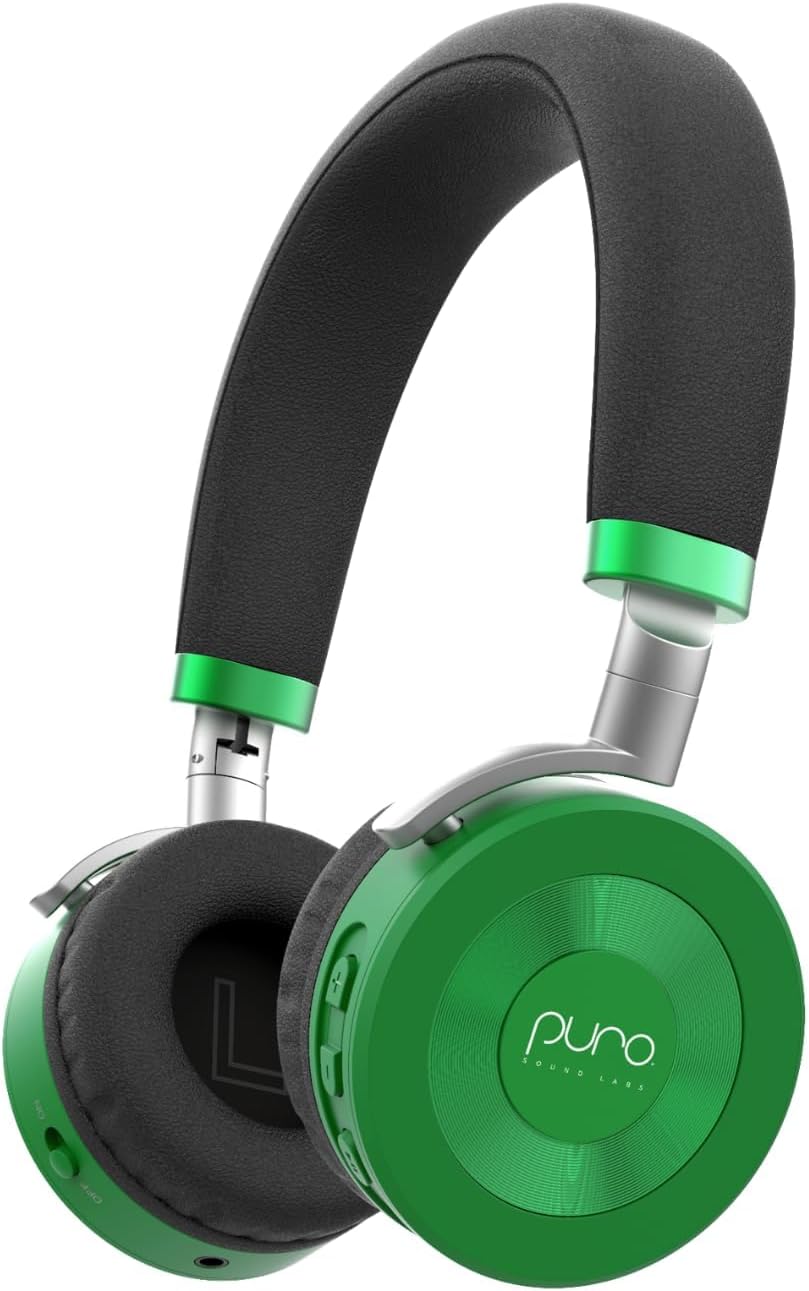 Puro Sound Labs JuniorJam Plus Volume-Limiting Wireless Bluetooth Headphones for Kids, Secure Audio with Adjustable On-Ear Design, 22-Hour Battery, Ideal for Tablets, Smartphones & PCs - Green