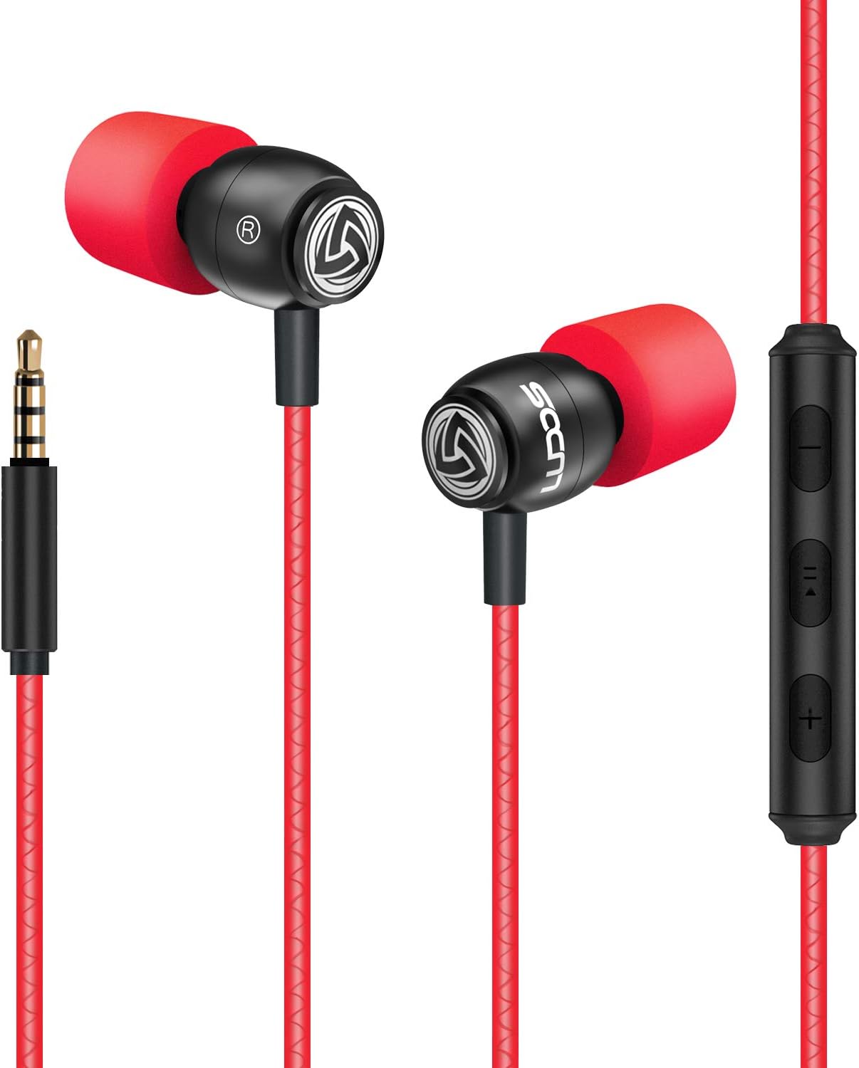 LUDOS Clamor Wired Earbuds in-Ear Headphones, 5 Years Warranty, Earphones with Microphone, Noise Isolating Ear Buds, Memory Foam for iPhone, Samsung, School Students, Kids, Women, Small Ears - Red