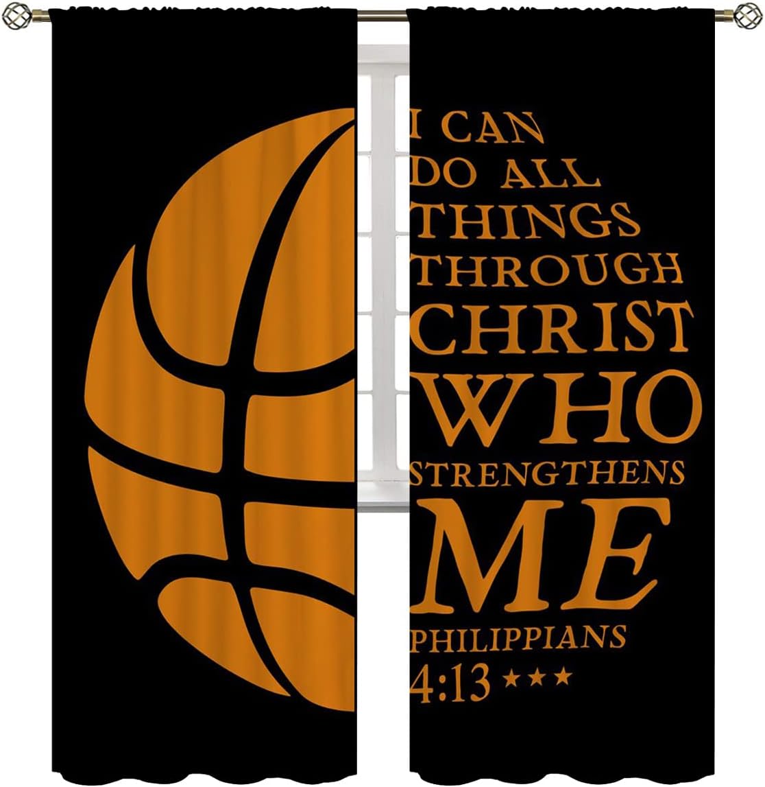 Basketball Blackout Curtains for Boy Girl Room Darkening Decor,Sport Theme and Motto Dark Background Bedroom Living Room Home Rod Pocket Thermal Insulated Window Curtain/Drapes Panel,72x63 Inch…
