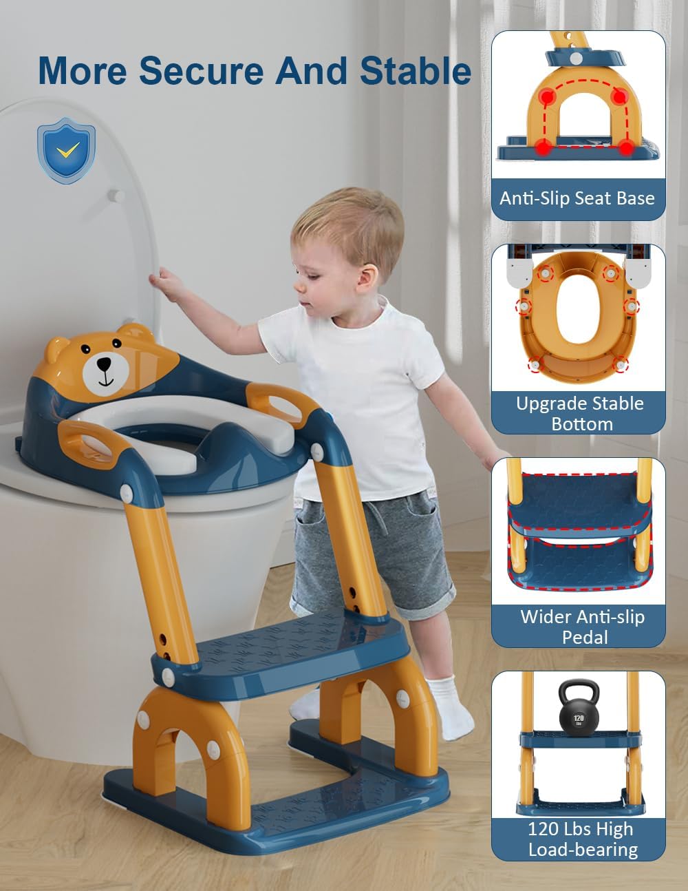 Potty Training Seat with Step Stool Ladder, Potty Training Toilet Seat with Soft Seat Splash Guard, Adjustable Height, 2 in 1 Potty Seats for Toddlers Kids Boys Girls