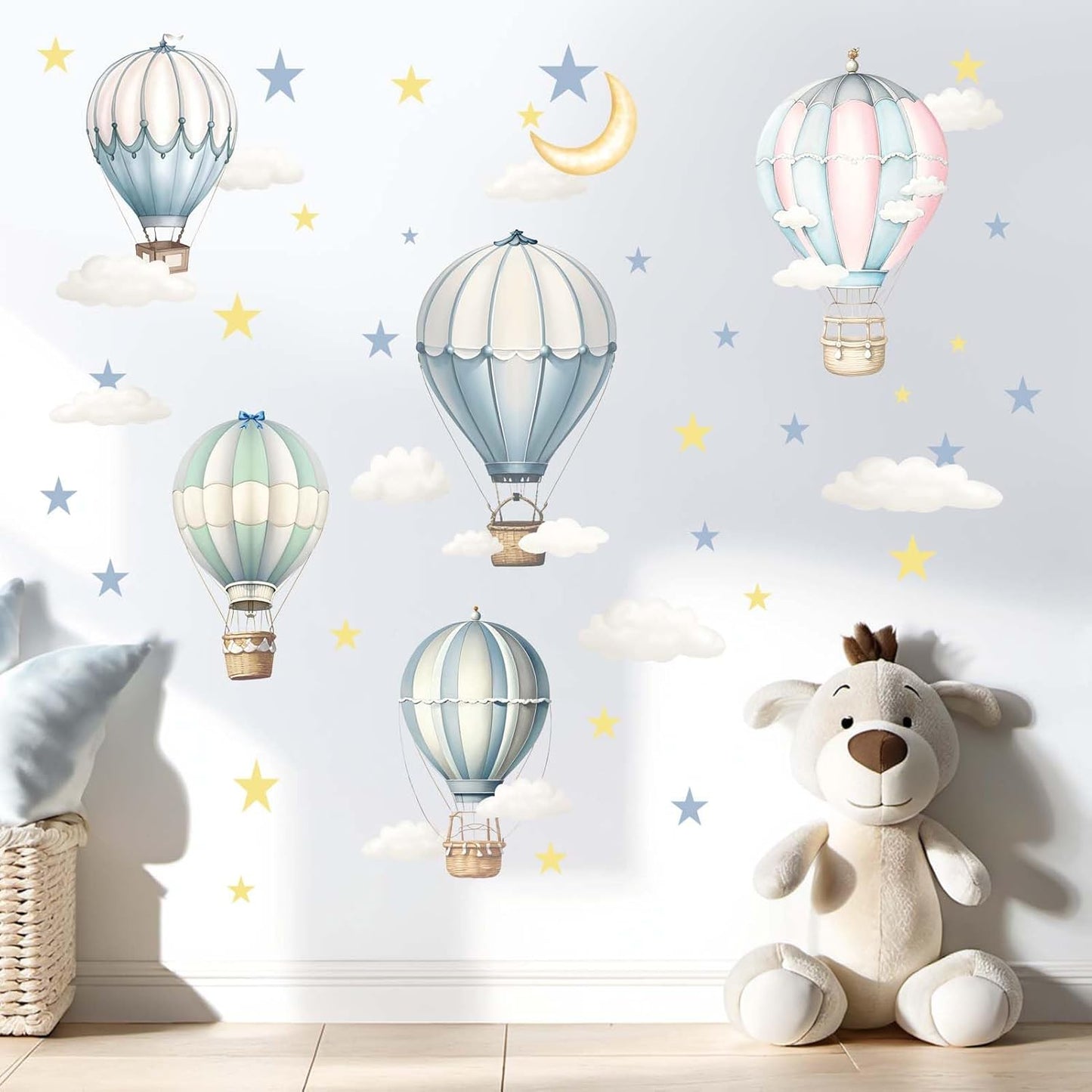 Balloon Wall Decals for Kids Room: Peel and Stick Hot Air Balloon Stars Cloud Wall Stickers - Baby Nursery Boys Room Girls Bedroom - Children Supplies Ages 1-12 Years Wall Decor Art