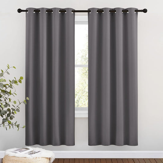 NICETOWN Blackout Window Curtains 72" L - Grommet Top Room Darkening Thermal Insulated Vertical Window Drapes Modern for Flat/Apartment (2 Panels, 46 x 72 Inch, Grey)