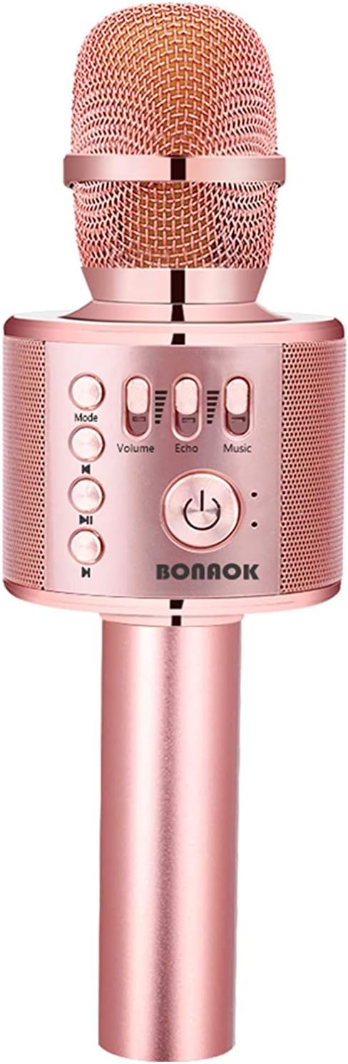 BONAOK Wireless Bluetooth Karaoke Microphone, 3-in-1 Portable Handheld Mic Speaker Machine for All Smartphones,Gifts to Girls, Boys Kids Adults All Age Q37(Champagne)