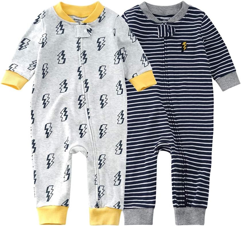 Teach Leanbh Baby 2-Pack Footless Pajamas Cotton Long Sleeve Printing 2 Way Zipper Romper Jumpsuit Sleep and Play 3-24 Months