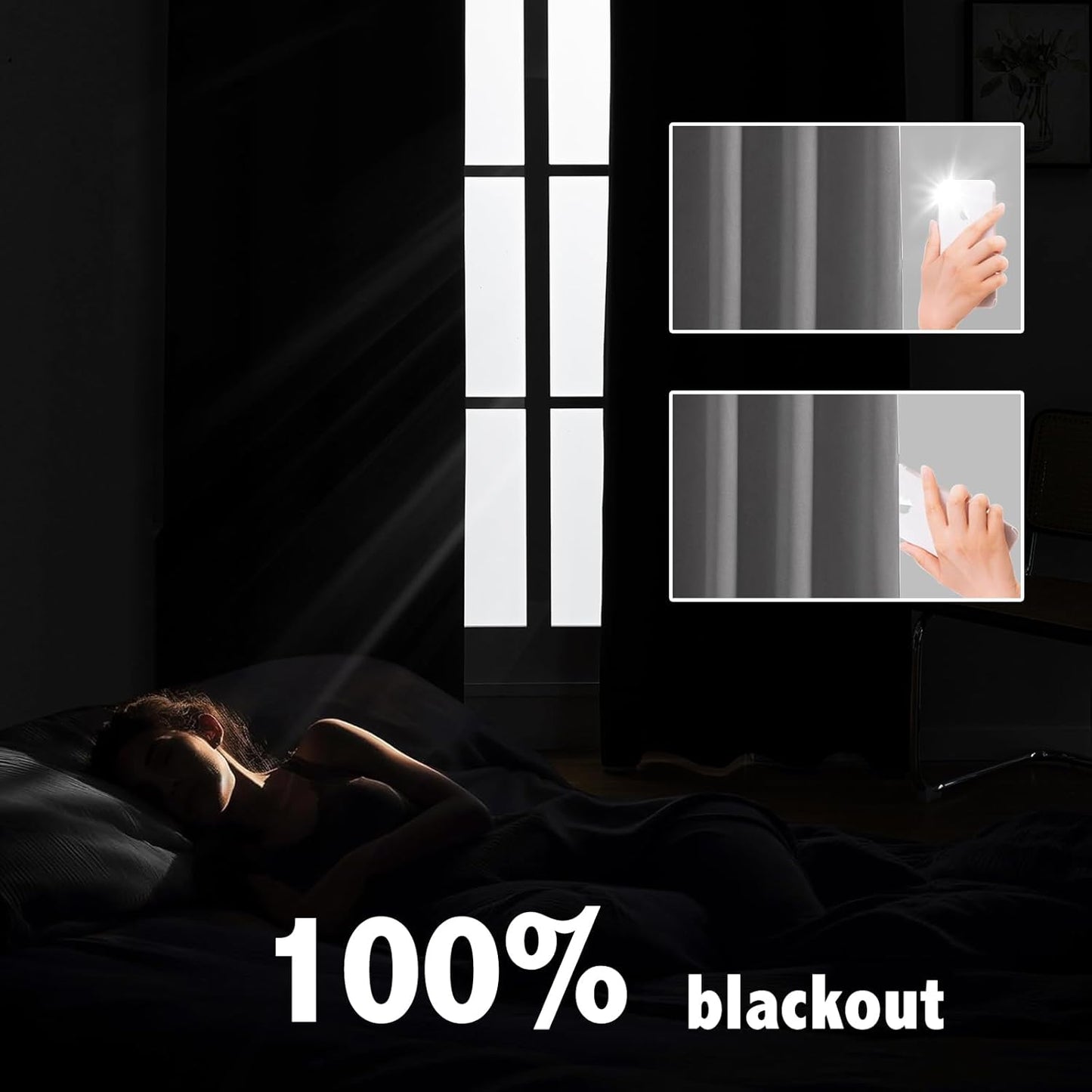 Anytime 100% Blackout Curtain Set, Thermal Insulated & Energy Efficiency Window Draperies for Guest Room, Full Shading Panels for Shift Worker and Light Sleepers（Grey, 2 Panels, 52W x 95L）