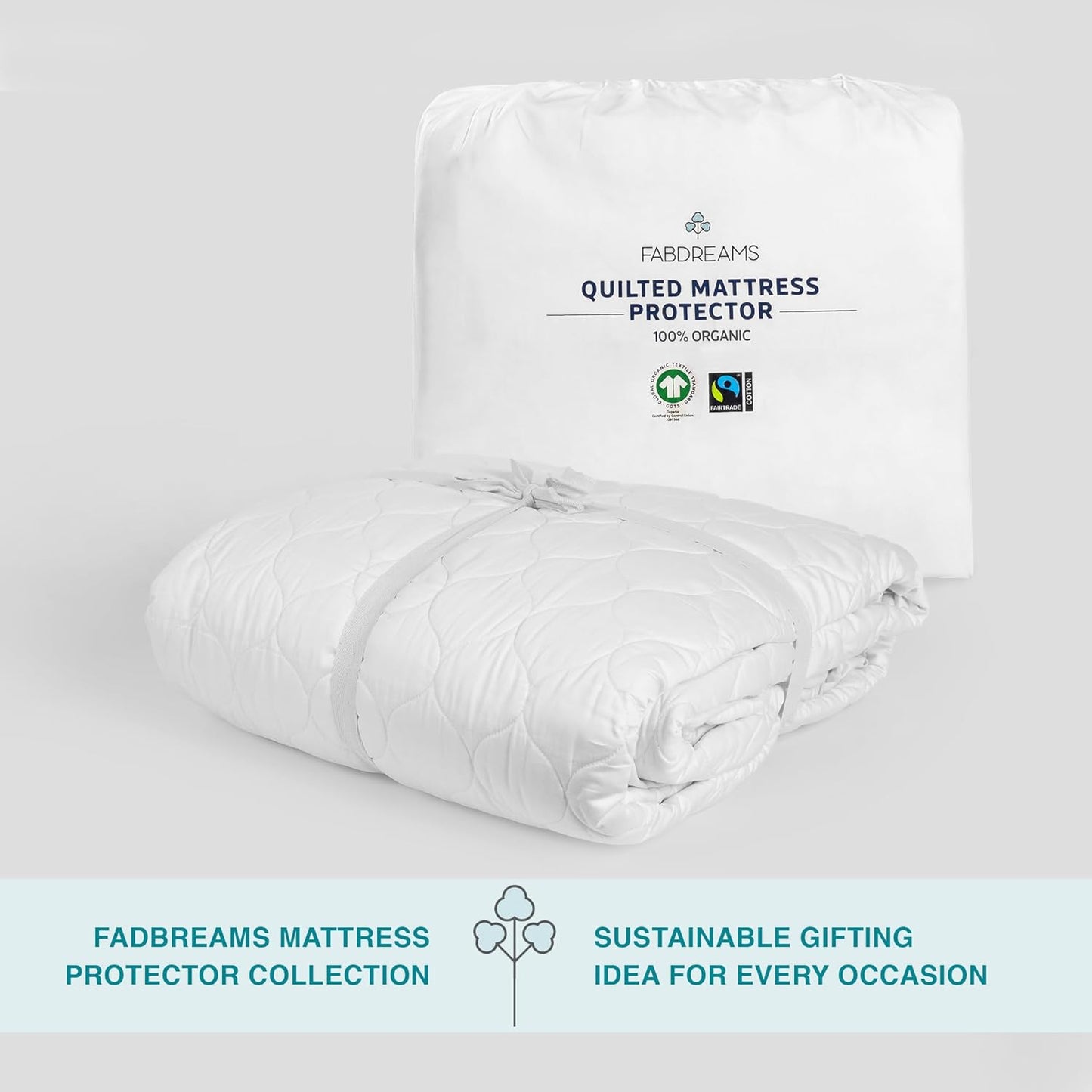 FABDREAMS Organic Quilted Mattress Protector Twin Size | Mattress Pad| Mattress Cover| Naturally Breathable | Noiseless| Fits up to 17" Deep Pockets| Temperature Regulating | Twin | White