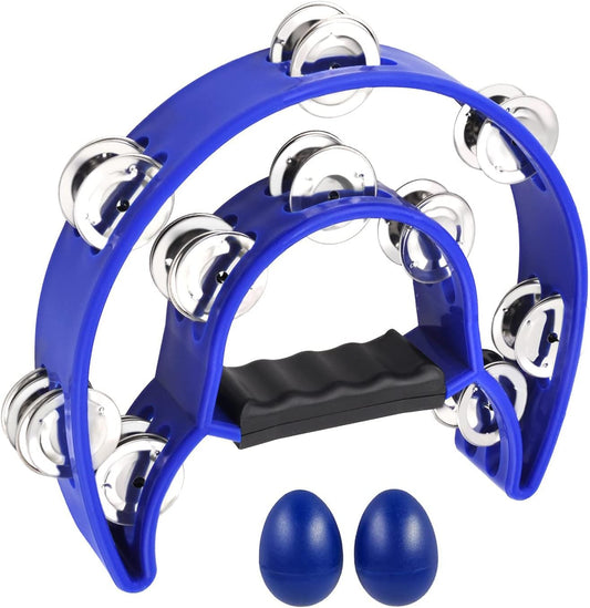 EastRock Double Row Tambourine,Metal Jingles Hand Held Percussion-Half Moon Tambourine for Adults, KTV, Party BLUE