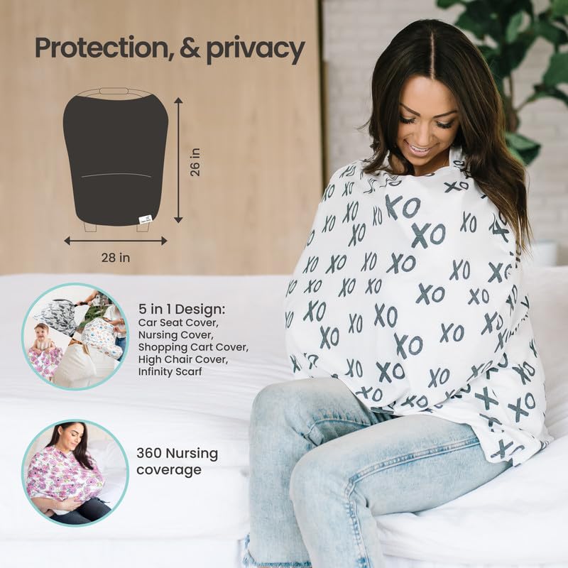 Copper Pearl Multi-Use Cover: Car Seat Covers, Nursing Cover, and Stroller Cover for Sun - Stretchy Fabric, All-Season Use, Stylish Designs, Easy Access for Moms - River