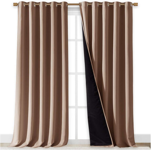 NICETOWN Extra Long Truly Blackout Drapes for Hall and Villa, 100% Blackout Window Curtain Panels with Black Lined for Night Shift Worker, 70-inch Width x 108-inch Length, Cappuccino, 2 Pieces