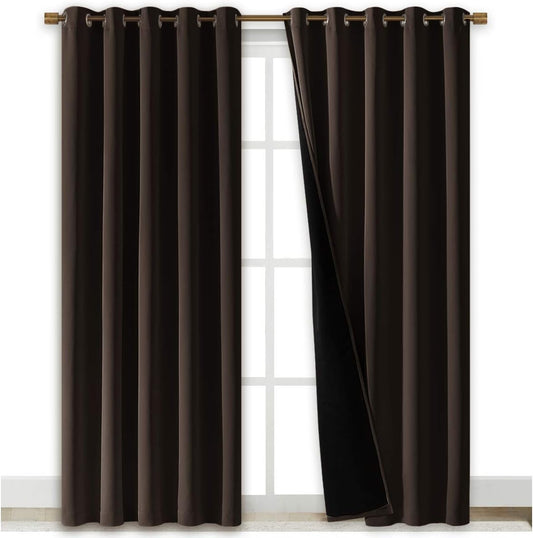 NICETOWN High-End Thermal Curtains, Full Blackout Curtains 84 inches Long for Dining Room, Soundproof Window Treatment Drapes for Hall Room, Brown, 70 inches Wide Per Panel, Set of 2 Panels