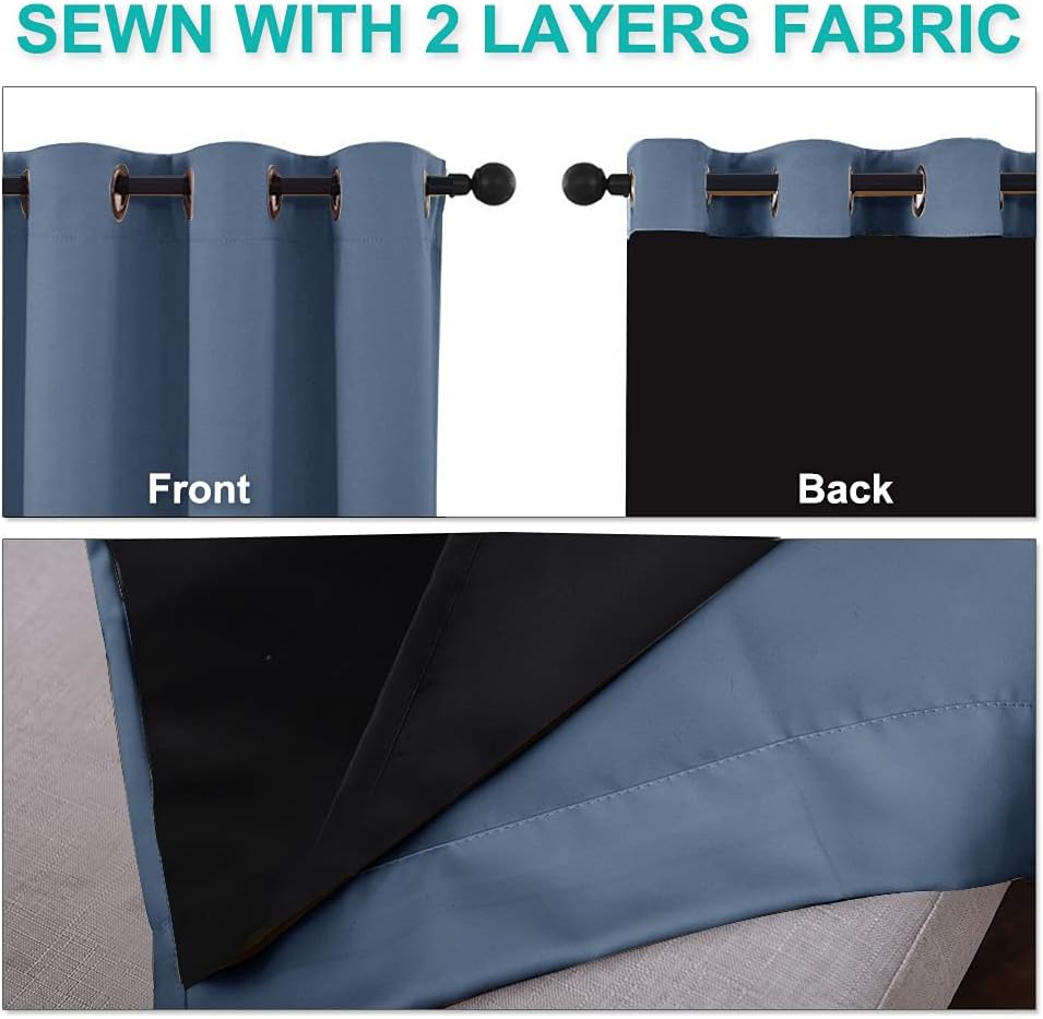 NICETOWN Full Shade Curtain Panels 72 inches Long, Pair of Energy Smart & Noise Blocking Out Blackout Drapes for Guest Room Window, Thermal Insulated Lined Window Dressing (Stone Blue, 42x72)