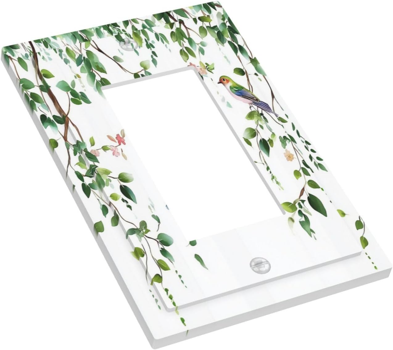 Decorative Outlet Covers Green Leaves Bird Eucalyptus Sage Plant 1 Gang Single Rocker Light Switch Cover Plate Wall Plates Gfci Faceplate For Bed Room Living Room Decor