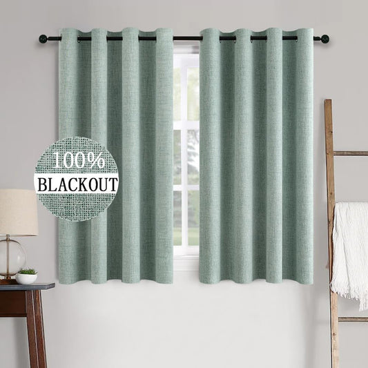 MIULEE Linen Texture Curtains for Bedroom Solid 100% Blackout Thermal Insulated Seafoam Green Curtains Grommet Room Darkening Drapes for Living Room Nursery 52x63 Inch (2 Panels)
