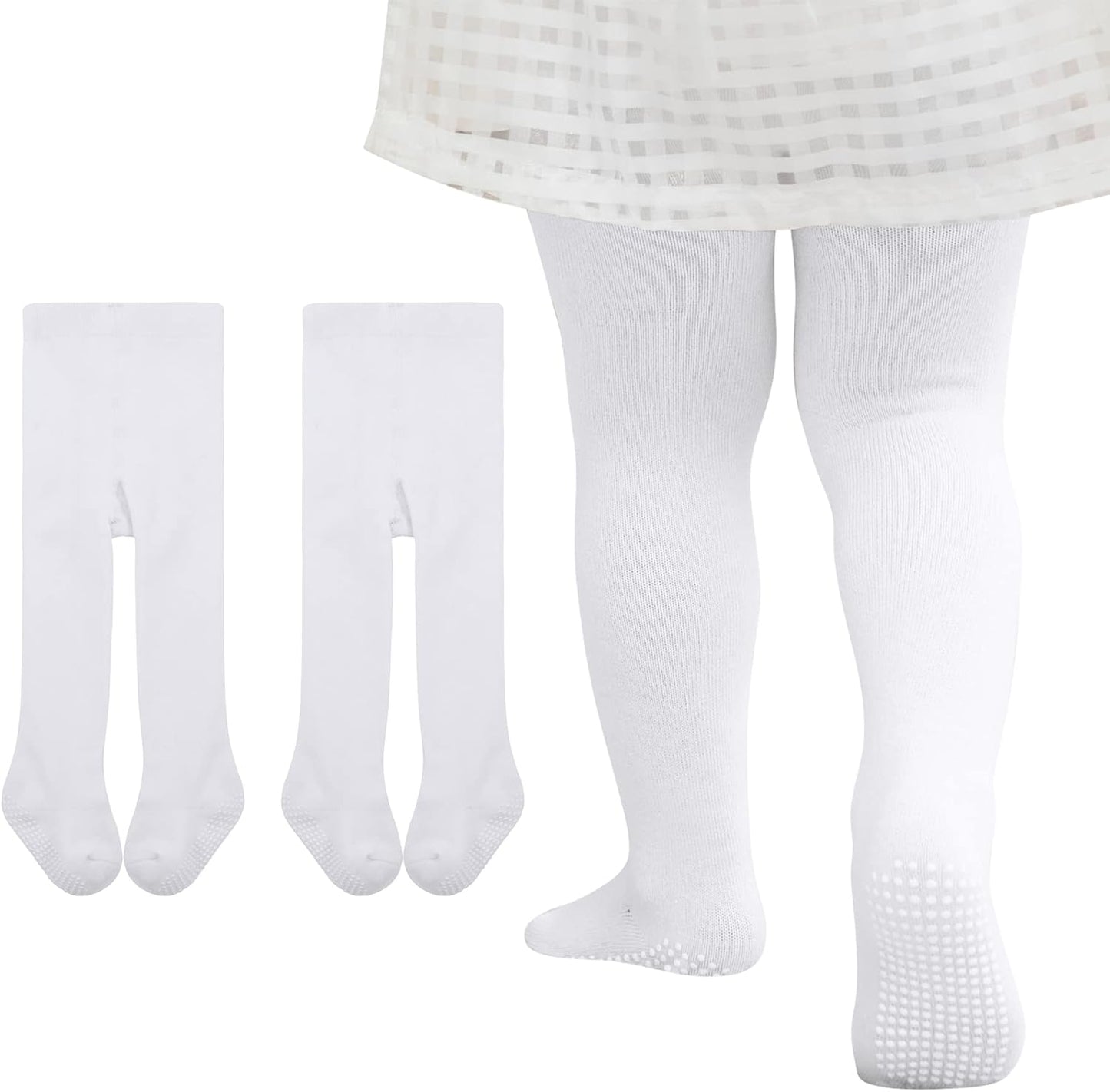 Zando Baby Girls Tights Cozy Cotton Infant Non Slip Grip Leggings Toddler Solid Knit Pantyhose Warm Newborn Stockings