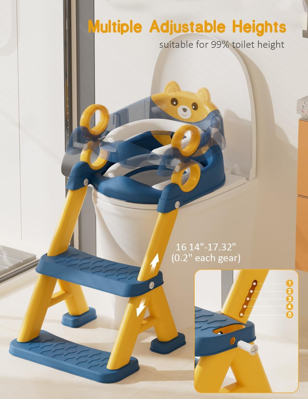 Potty Training Seat, Toddler Toilet Seat With Steps, 2 In 1 Toddler Potty Training Toilet With Splash Guard, Anti-Slip Step Stool Soft Mat, Adjust High Potty Seats For Toddlers Kids Boys Girls