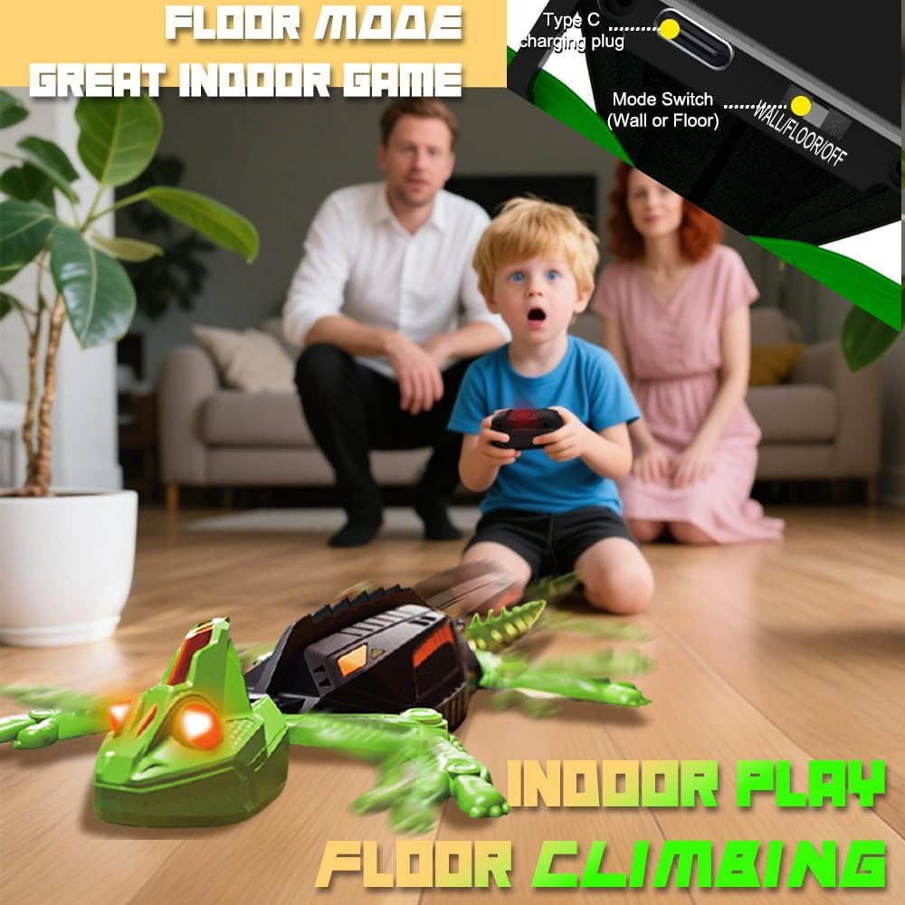Wall Climbing RC Chameleon Toy for Kids, Rechargeable Remote Control Lizard Toy with LED Eyes, Dual Mode Floor & Wall Driving, Gift for Boys Girls Ages 3+