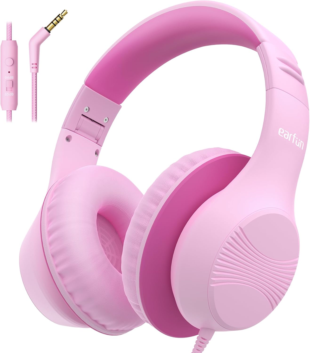 EarFun K3 Kids Headphones, Over Ear Headphones with Microphones, 85/94dB Safe Volume Limit, HD Stereo Sound, 3.5mm Jack, Foldable Wired Headphones for School/Travel/Boys/Girls/Tablet/iPad, Pink