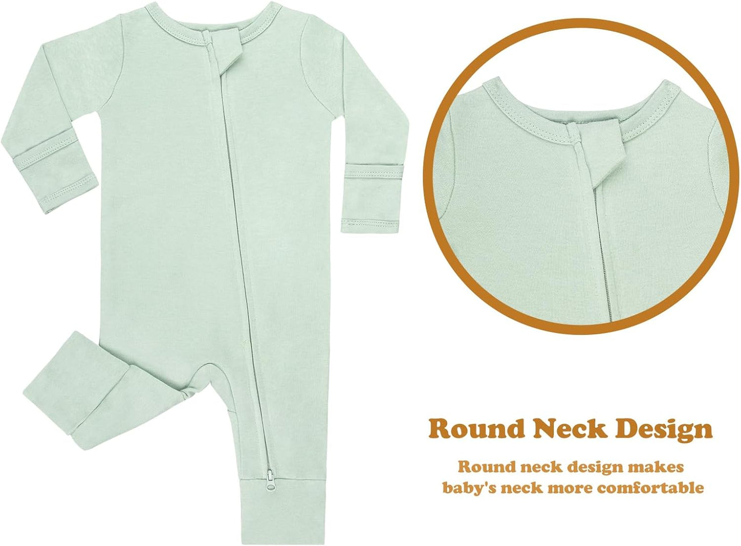 GUISBY Long Sleeve Cotton Pajamas Footless Baby Bodysuits with Zipper and Mittens 3-Pack for Boys Girls