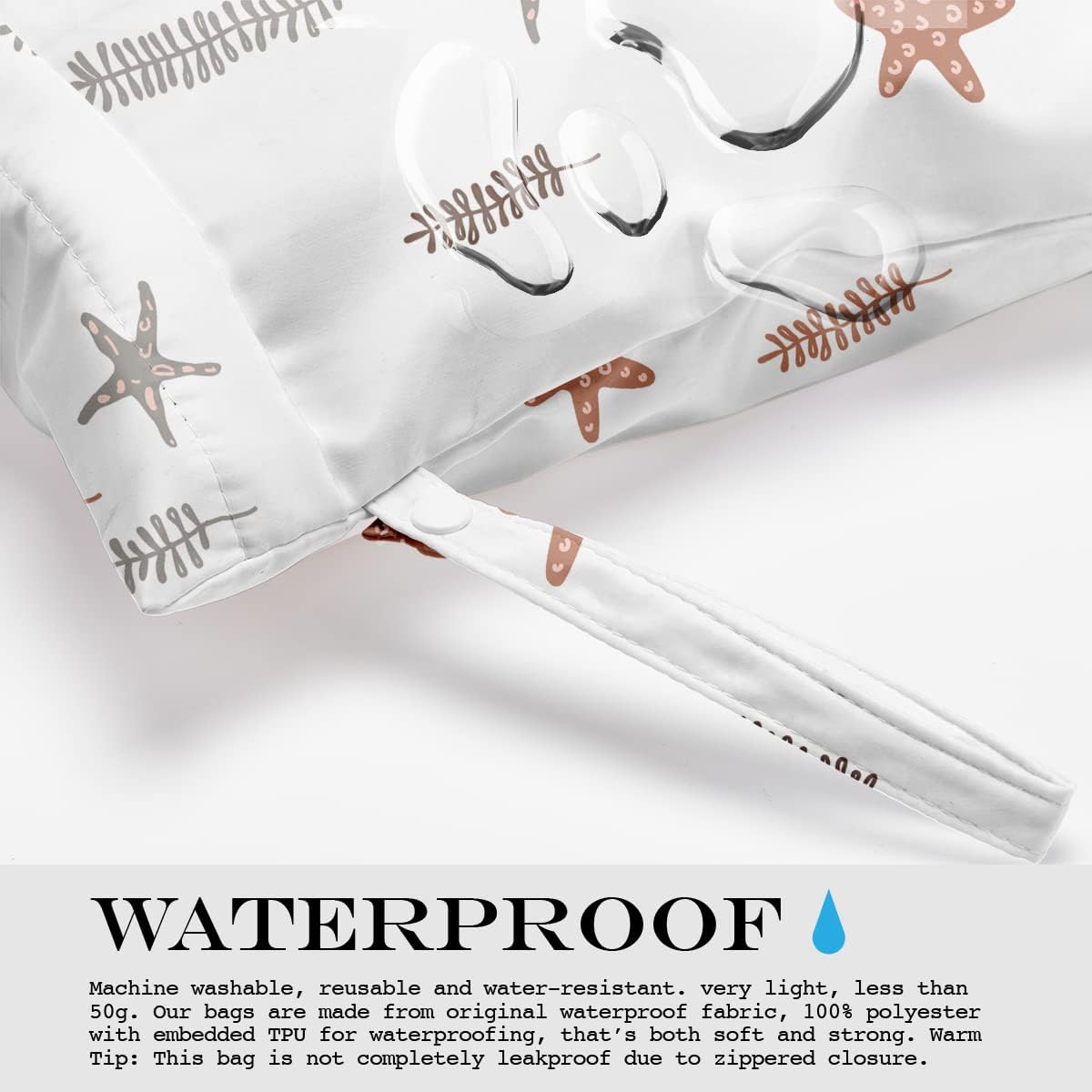 Wet Bag, Wet Dry Bag, Wet Bag for Swimsuit, Travel, Beach, Pool, Diapers, Dirty Yoga Gym Clothes, Makeup Bag, Waterproof Reusable Beach Bag Ocean Decor Starfish Sea Horse Anchor