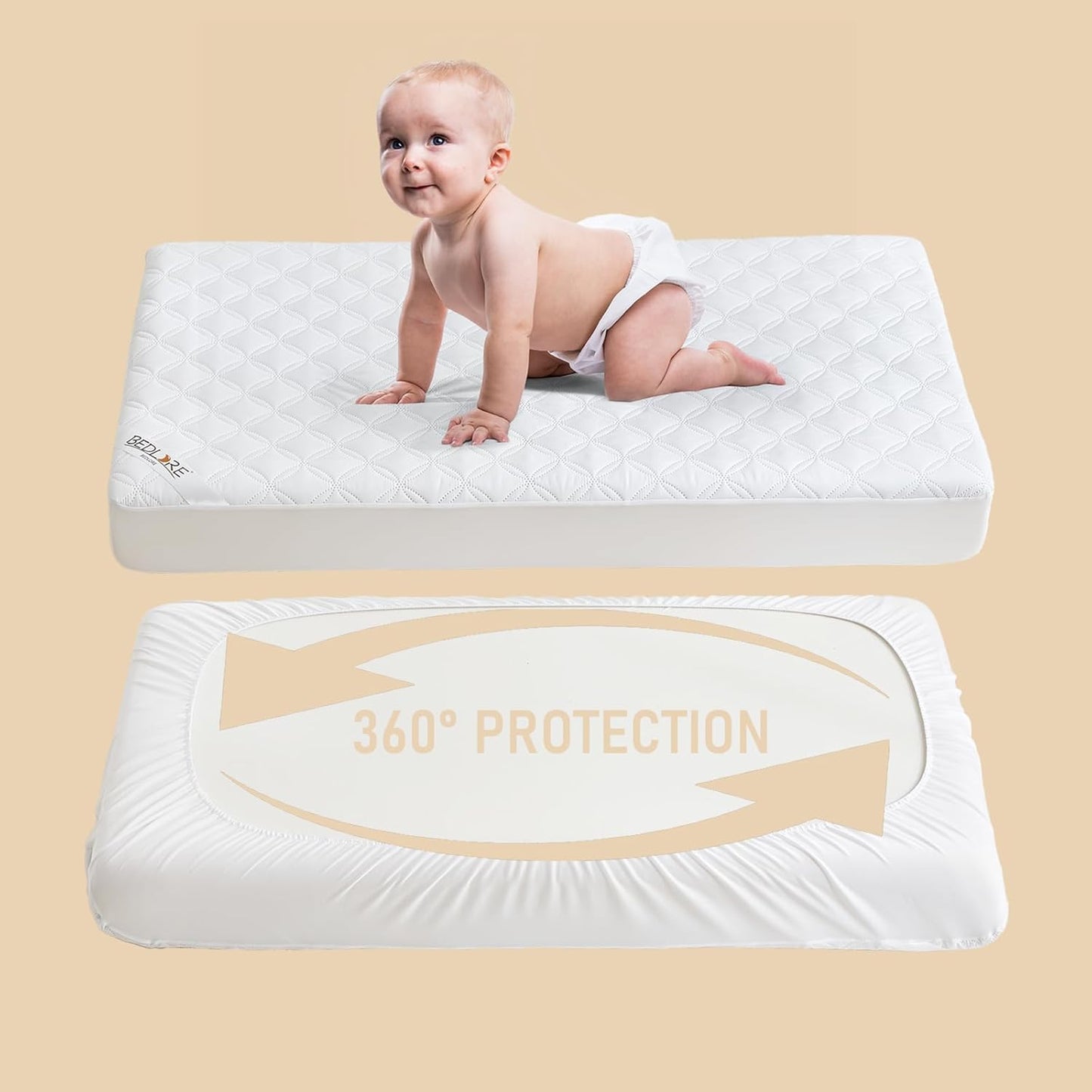 BEDLORE Waterproof Mattress Protector Crib, 2 Pack Soft Mattress Pad, Noiseless Machine Washable Mattress Cover, Ultimate Protection for Your Baby's Crib Toddler Bed (52''x28'')