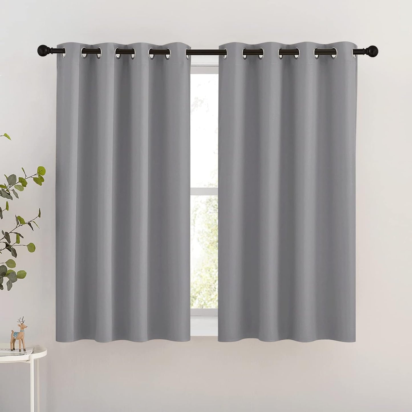 NICETOWN Silver Grey Blackout Curtains for Bedroom - Triple Weave Grommet Top Thermal Insulated Window Treatment Light Blocking Drapes for Cafe/Home Office, W46 x L54, Set of 2