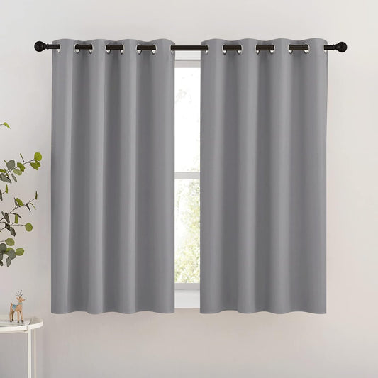 NICETOWN Silver Grey Blackout Curtains for Bedroom - Triple Weave Grommet Top Thermal Insulated Window Treatment Light Blocking Drapes for Cafe/Home Office, W46 x L54, Set of 2