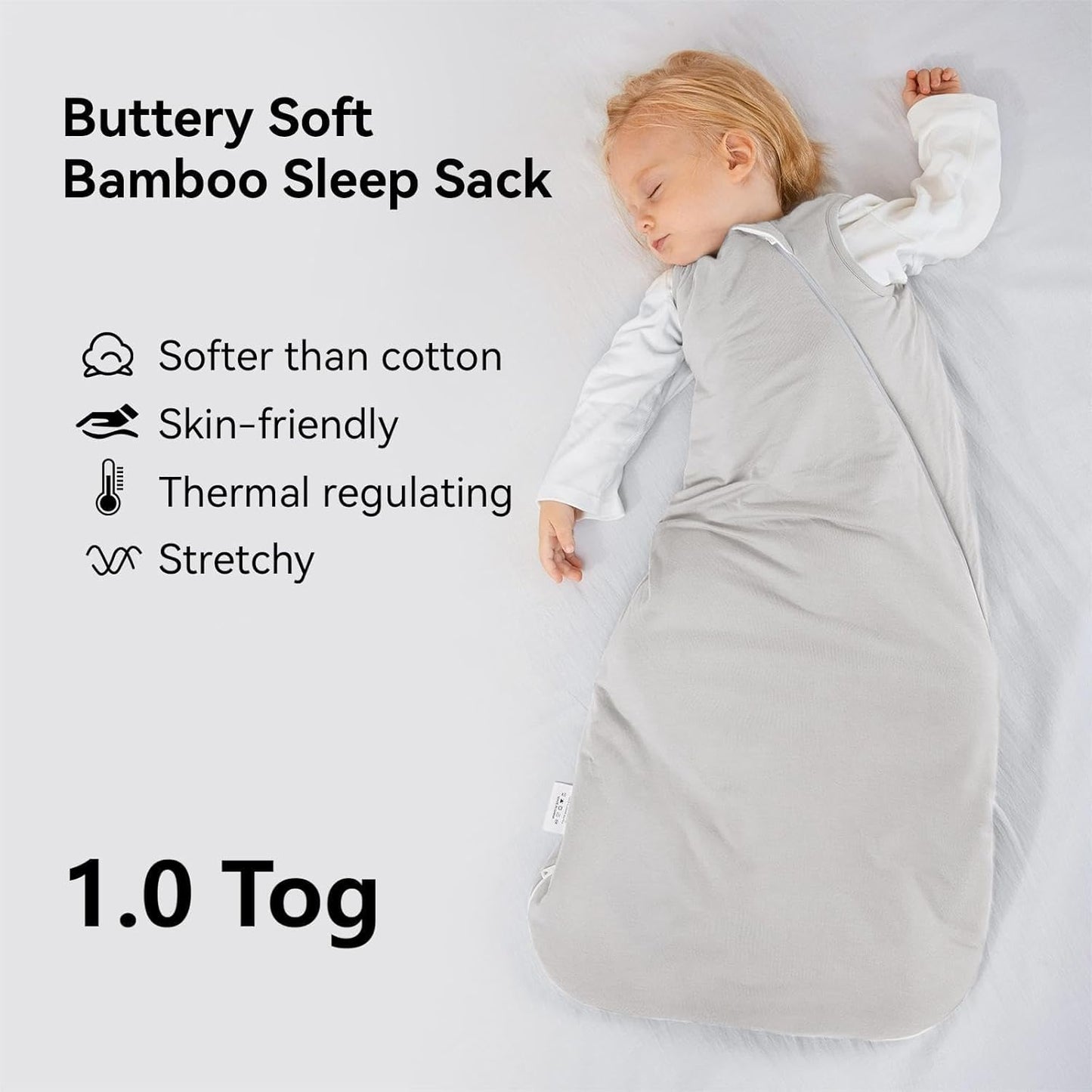 Rayon Made from Bamboo Sleep Sack 12-18 Months 1.0 Tog Ultra Soft Baby Wearable Blanket Toddler Sleeping Sack for Babies Unisex Girl Boy 2-Way Zipper Baby Sleeping Bag Breathable Lightweight Large