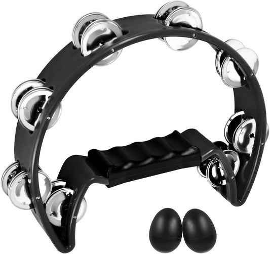 EastRock Tambourine,Metal Jingles Hand Held Percussion Half-Moon Tambourine and Egg Shakers for Kids, Adults, KTV, Party BLACK
