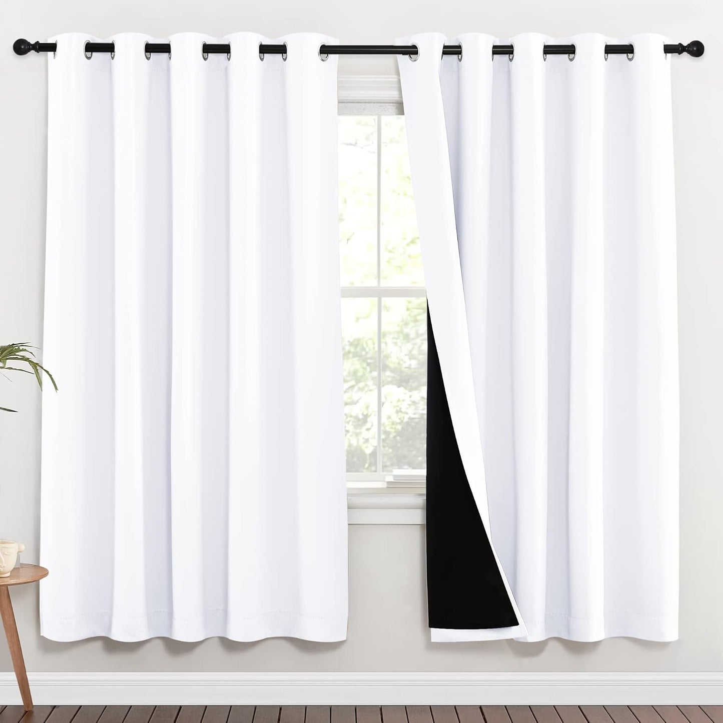 NICETOWN 100% Blackout Window Curtain Panels, Full Light Blocking Drapes with Black Liner for Nursery, 72-inch Drop Thermal Insulated Draperies (White, 2 Pieces, 70-inch Wide Per Panel)