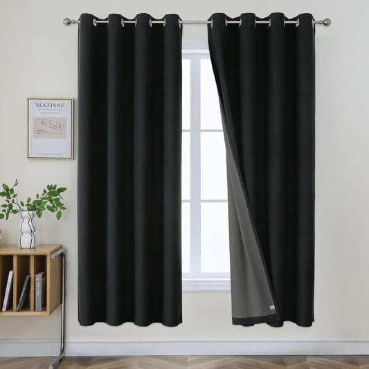 Joydeco Blackout Curtains 72 Inches Long 2 Panels Burg, Room Darkening Curtains for Bedroom, 100% Black Out Textured Thermal Drapes Privacy Protection 2 Panels Set(W52 x L72 Inch, Black)