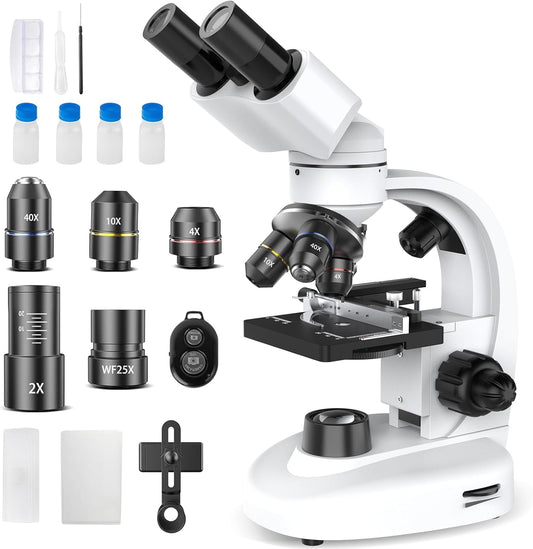 Compound Binocular Microscope for Kids & Adults - 40X-2000X Magnification Professional Microscopes with Slides - Kids Microscope Kit for School & Family Science Education Equipment
