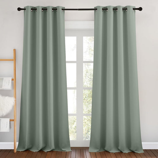 NICETOWN Sage Green Curtains 96 inches Long, Grommet Thermal Insulated Blackout Curtains Privacy Window Treatments for Boys Room/Living Room, W46 x L96, 2 Panels