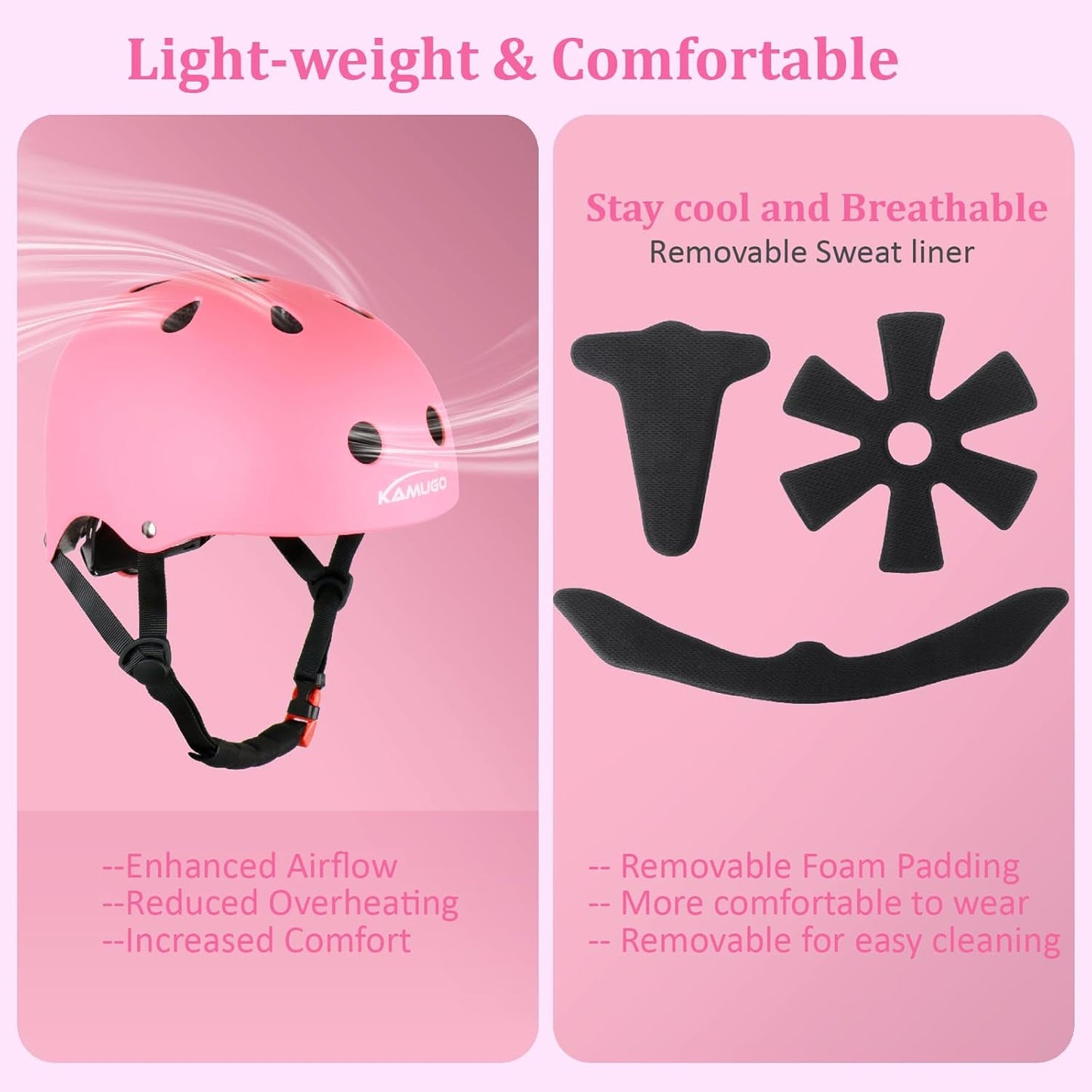 KAMUGO Kids Adjustable Helmet, with Sports Protective Gear Set Knee Elbow Wrist Pads for Toddler Age 2-8 Boys Girls, Bike Skateboard Hoverboard Scooter Rollerblading Helmet Set