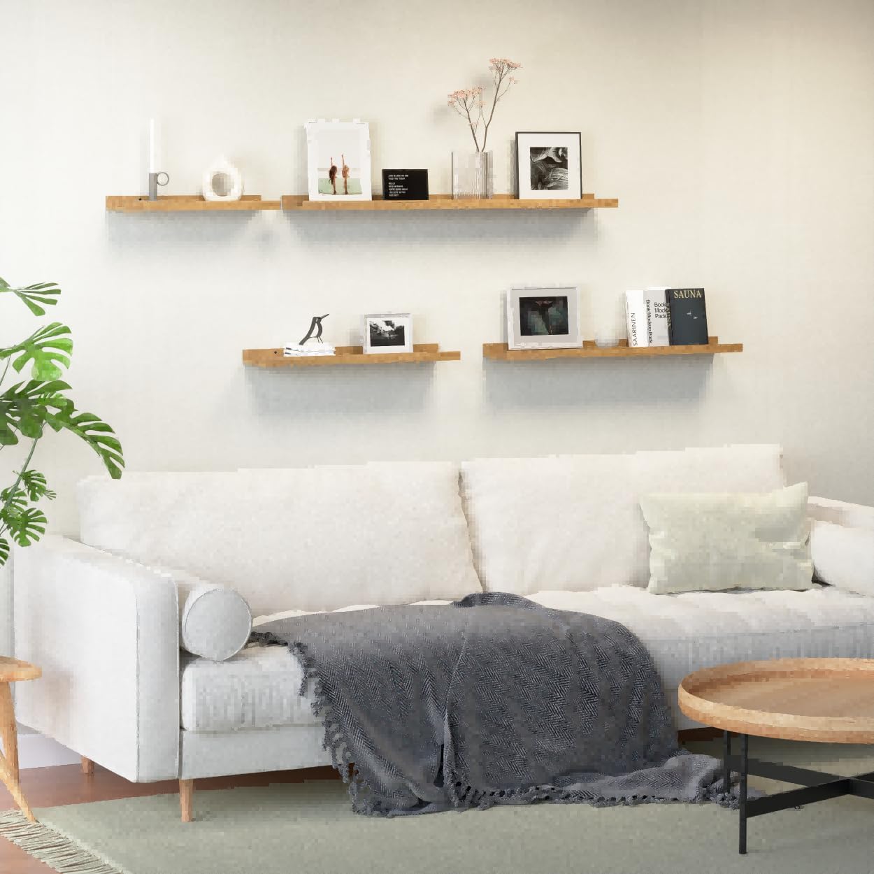 Floating Shelves Wall Mounted Set of 2, Modern Wall Shelves for Storage with Lip, Display Picture Ledge Shelf for Wall Decor Bedroom Living Room Bathroom Kitchen - Oak