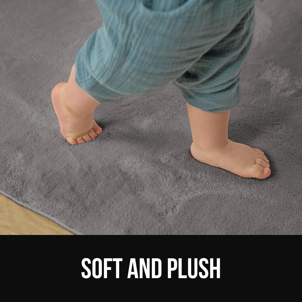 GORILLA GRIP Ultra Soft Washable Area Rug, 6x9, Stain and Slip Resistant Plush Thick Carpet for Bedroom Living Room, No Shed Floor Rugs, Pet Friendly, Dorm Essentials, Kids Nursery Home Decor, Gray