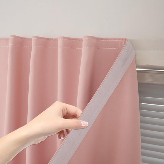 Self Adhesive Blackout Curtains- Stick on Curtains Shades Window Blinds Curtains No Rod Needed Easy to Hang Curtain, Use for Bedroom, Living Room,Roman Shades, 59" W X 84" L, Pink, 1 Panel